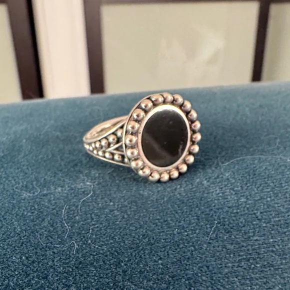 Elegant Lagos Silver Ring with Black Stone - Picture 2 of 4